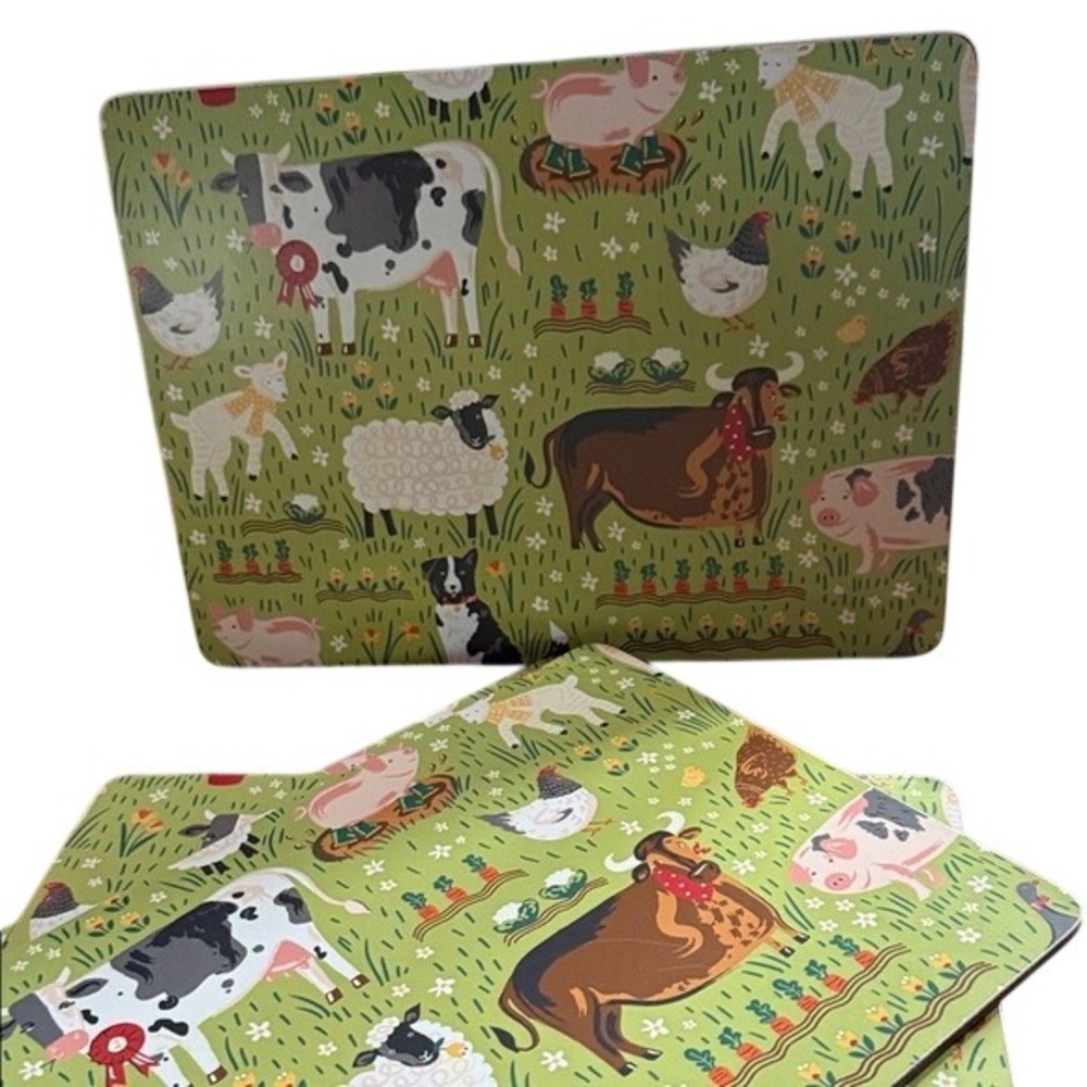Ulster Weavers Placemats Tablemats Jennies Farm Animal Green Cork Back Set of 4